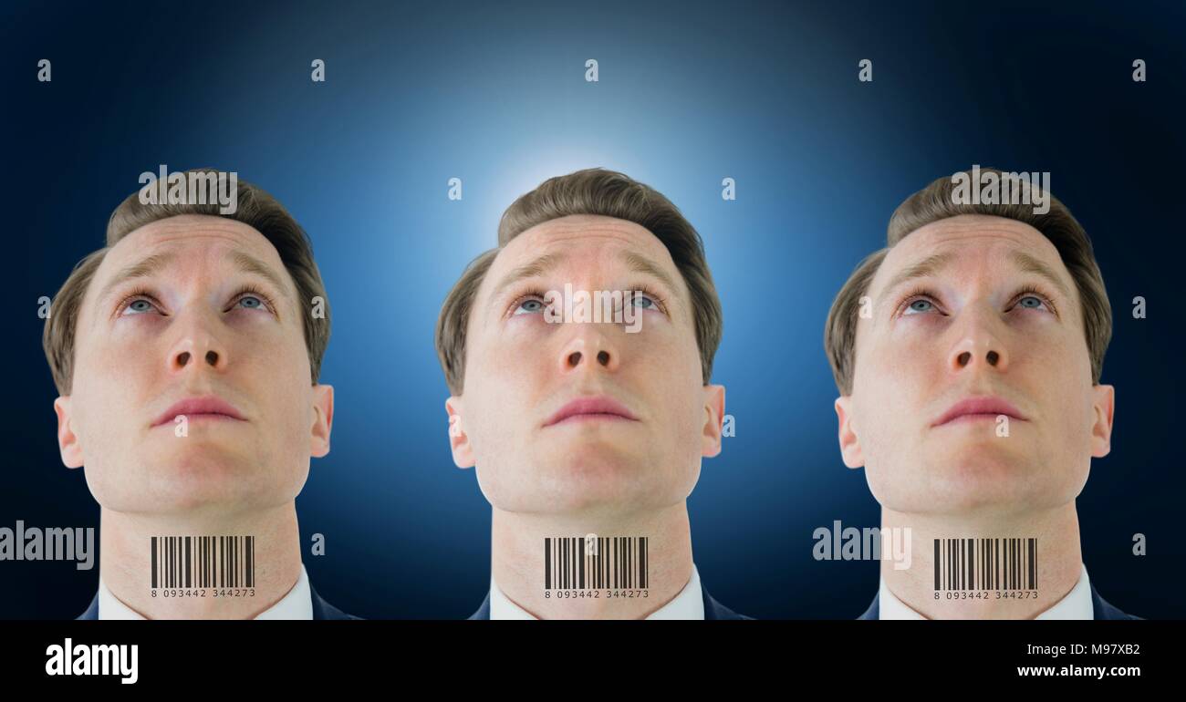 Klonen von Menschen in der Zeile mit Barcodes Stockfoto