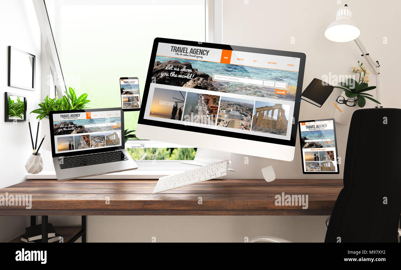 Floating Material Und Gerate Mit Reiseburo Responsive Website Zu
