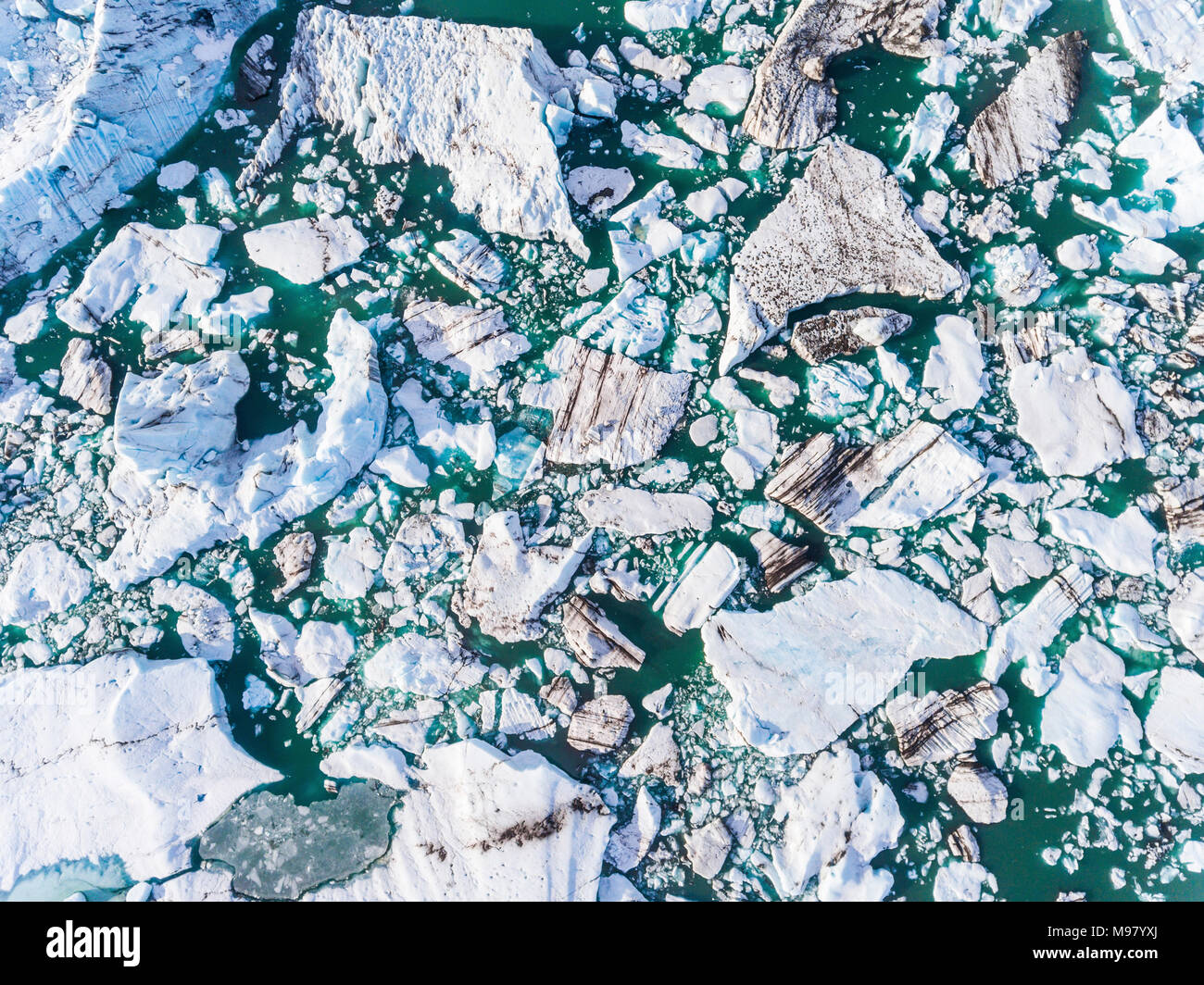 Island, Hof, Jokulsarlon Lagune, Luftaufnahme Stockfoto