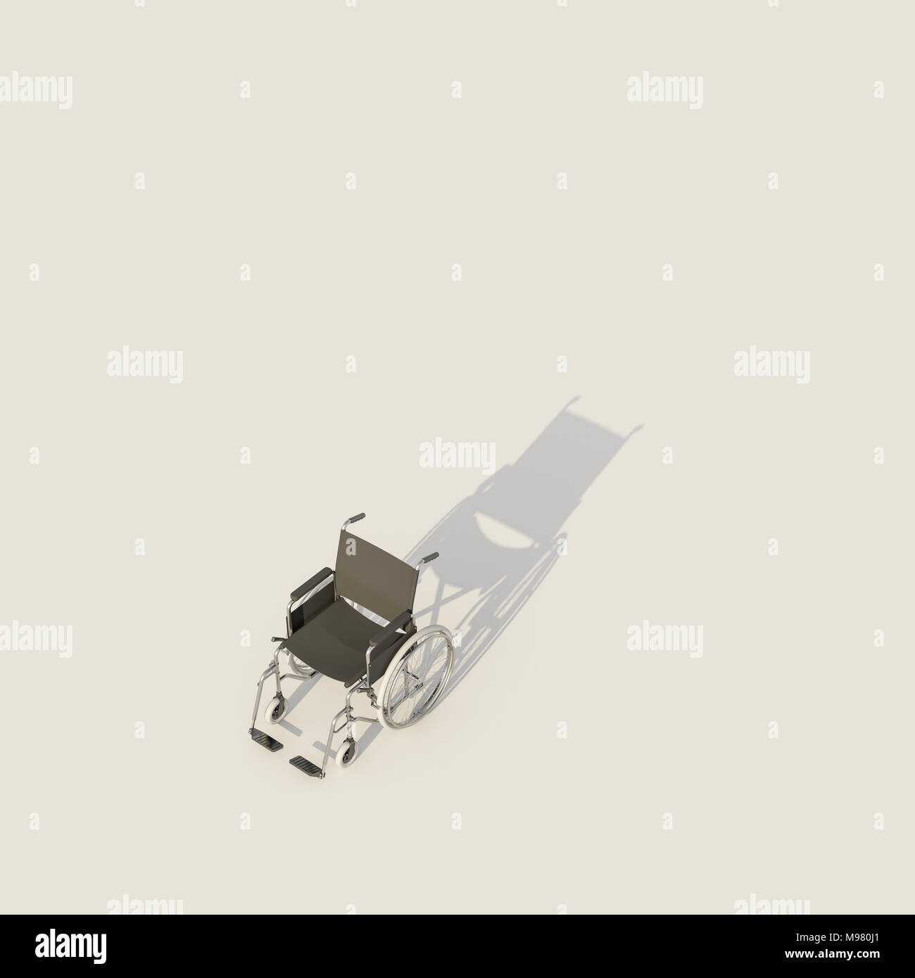 Rollstuhl mit warfen Schatten, 3D-Rendering Stockfoto