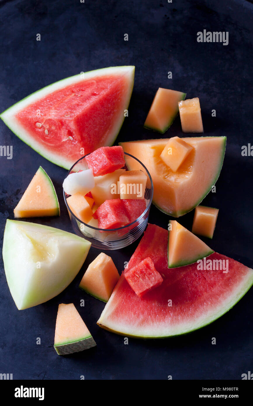 Verschiedene Stücke von Melonen Stockfoto