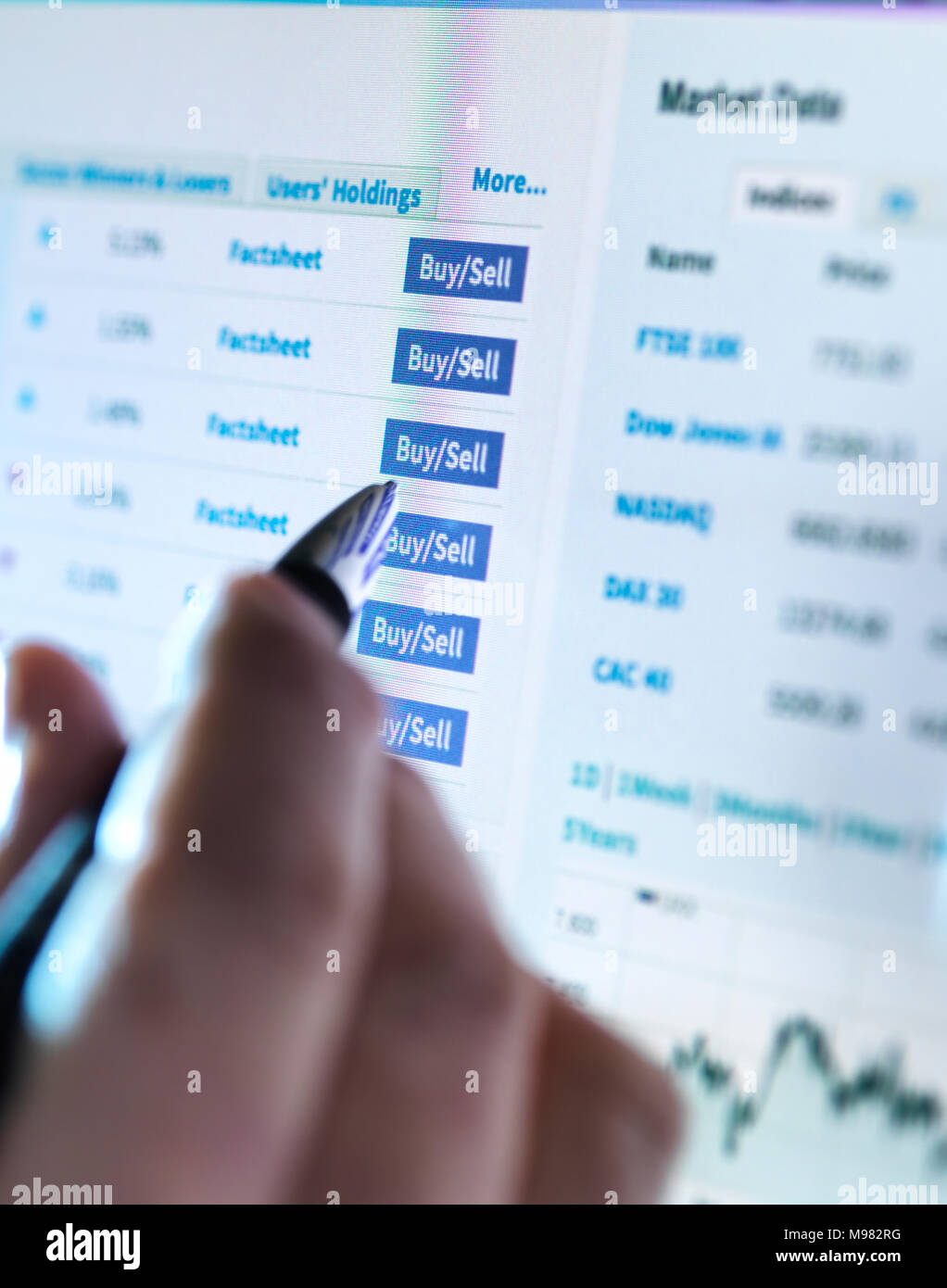Hand Ein Börsenmakler Kauf Und Verkauf Von Aktien Online Stockfoto