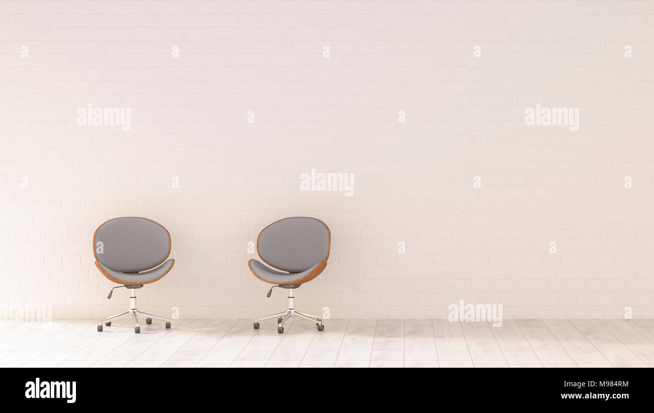 Zwei Bürostühle in einem Zimmer, 3D-Rendering Stockfoto