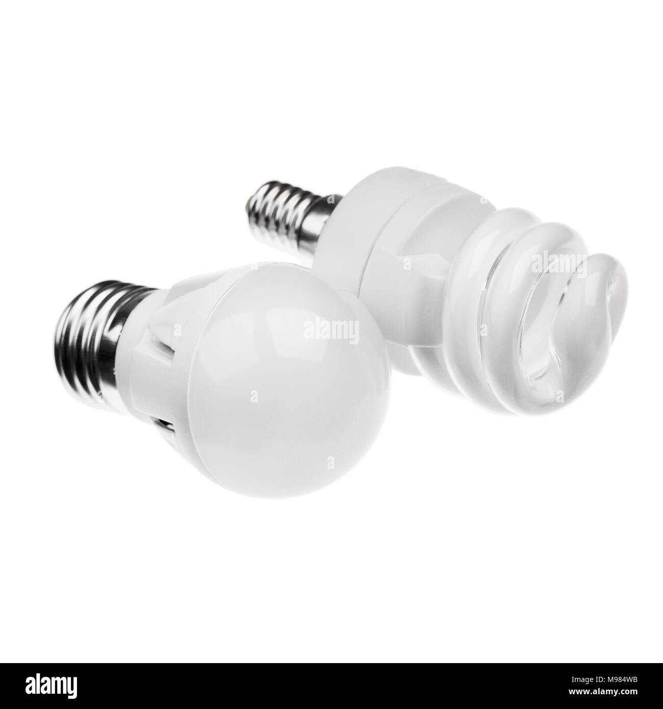 Drei Energiesparlampen, ist es auf einem weißen Hintergrund isoliert Stockfoto