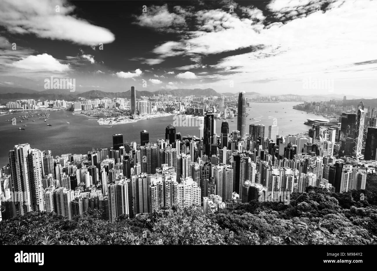 Tolle Aussicht auf Hong Kong City Skyline vom Victoria Peak, China Stockfoto
