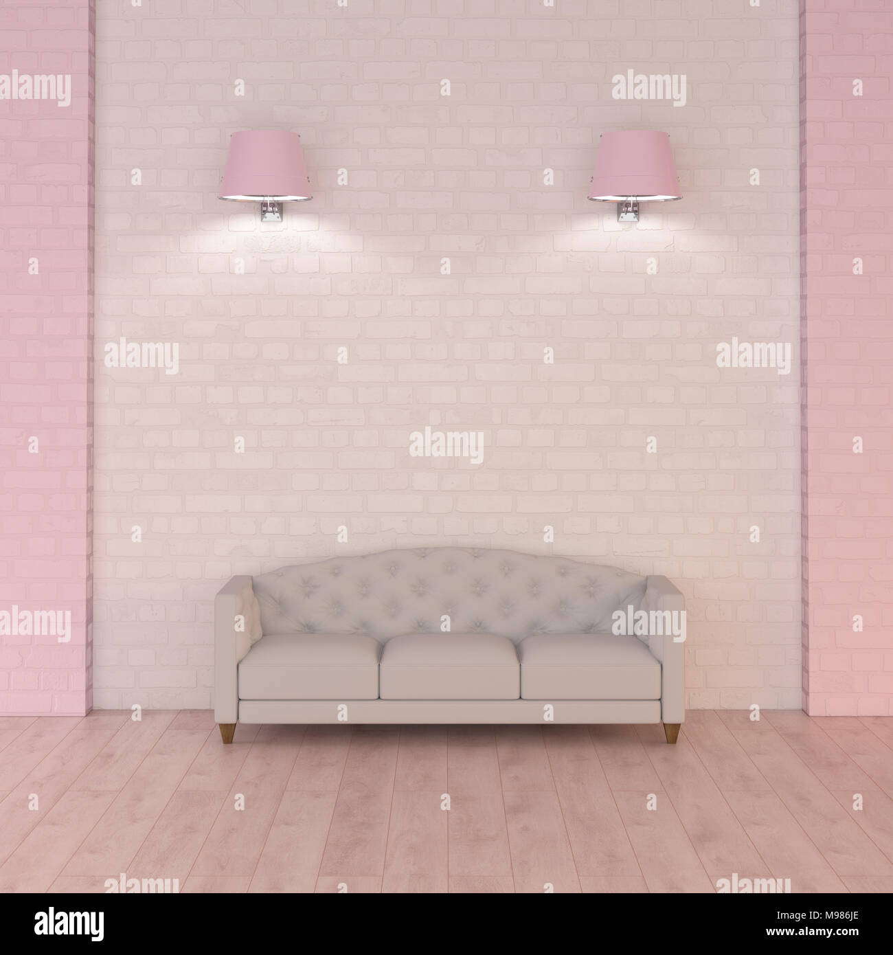 Couch unter rosa Wand Lampen, 3D-Rendering Stockfoto