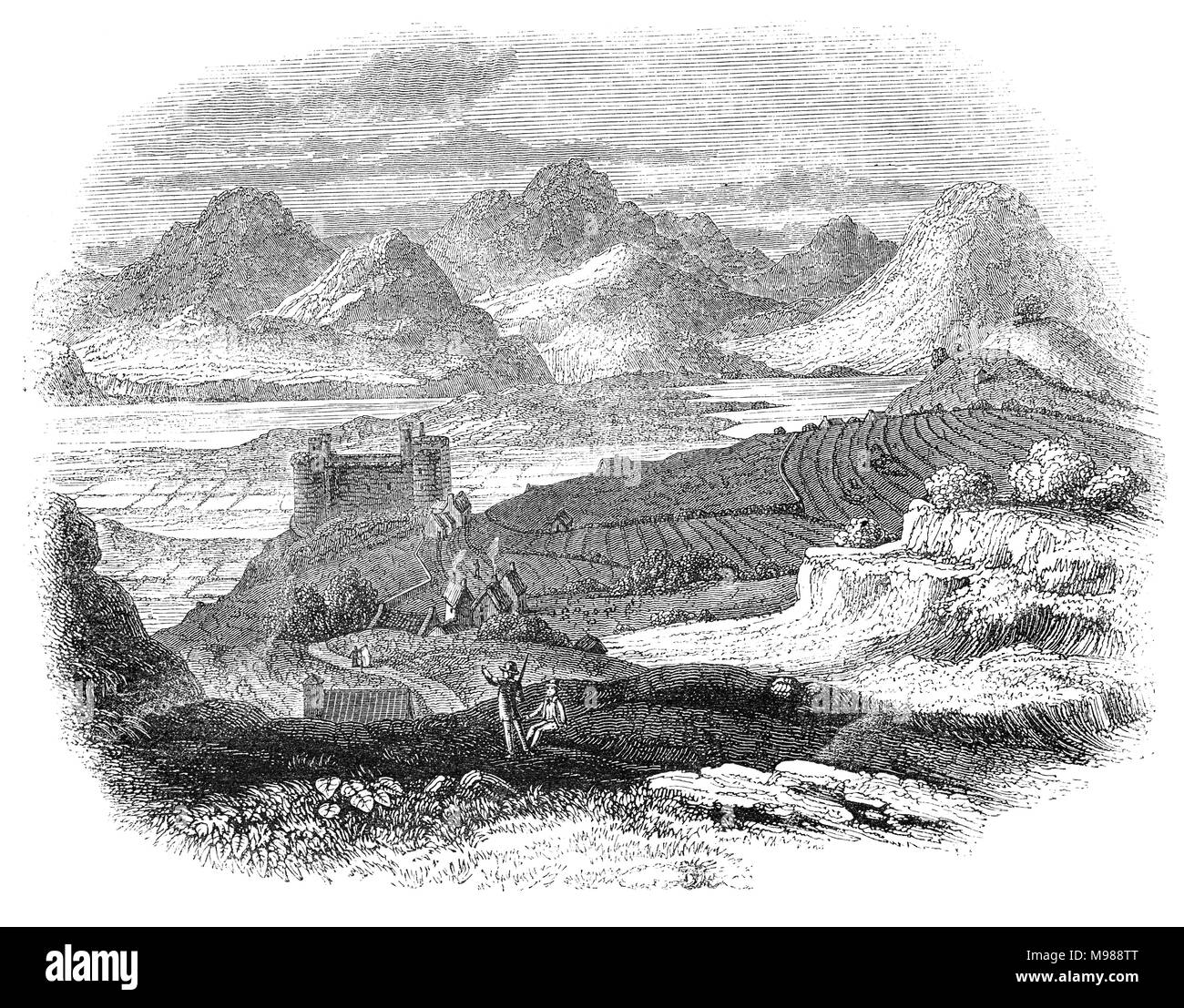 Harlech Castle in Harlech, Gwynedd, Wales gelegen, ist eine mittelalterliche Festung, auf einem Sporn des Rock in der Nähe der Irischen See gebaut. Es wurde von Edward gebaut Ich während seiner Invasion von Wales zwischen 1282 und 1289. In den nächsten Jahrhunderten, die Burg spielte eine wichtige Rolle in mehreren Kriegen, die Belagerung von Madog ap Llywelyn zwischen 1294 - 95. Es fiel zu Owain Glyndwr, der letzte Welshman den Titel zu halten, Prinz von Wales, 1404. Es wurde dann Glyndŵr's Residence und militärisches Hauptquartier für den Rest des Aufstandes bis durch englische Truppen in 1409 zurückerobert. Stockfoto Harlech Castle in Harlech, Gwynedd, Wales gelegen, ist eine mittelalterliche Festung, auf einem Sporn des Rock in der Nähe der Irischen See gebaut. Es wurde von Edward gebaut Ich während seiner Invasion von Wales zwischen 1282 und 1289. In den nächsten Jahrhunderten, die Burg spielte eine wichtige Rolle in mehreren Kriegen, die Belagerung von Madog ap Llywelyn zwischen 1294 - 95. Es fiel zu Owain Glyndwr, der letzte Welshman den Titel zu halten, Prinz von Wales, 1404. Es wurde dann Glyndŵr's Residence und militärisches Hauptquartier für den Rest des Aufstandes bis durch englische Truppen in 1409 zurückerobert. Stockfoto