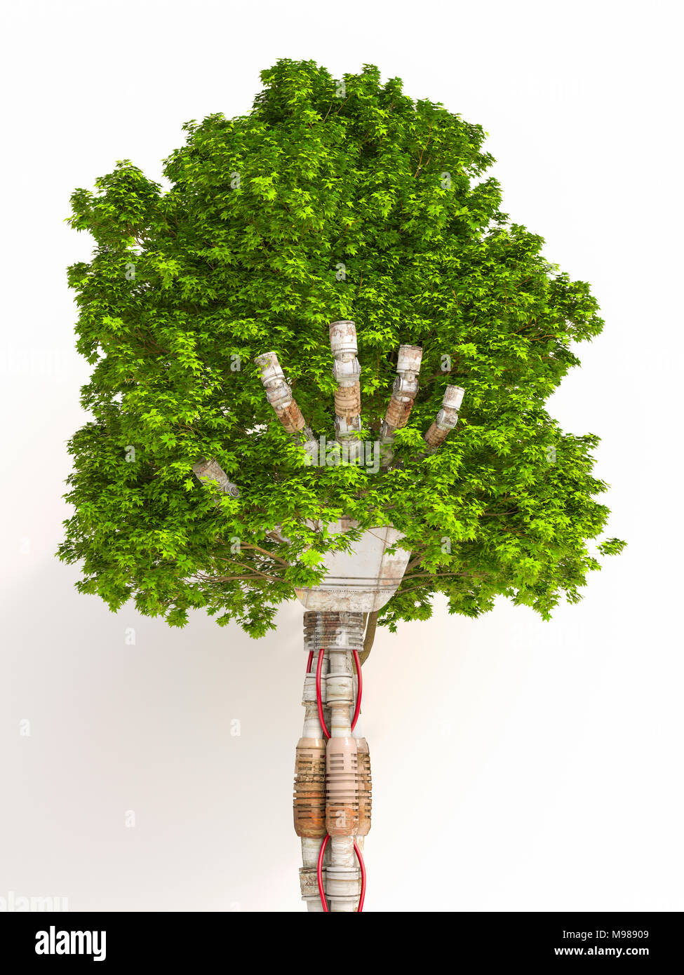 Roboter Hand Baum, 3D-Rendering Stockfoto