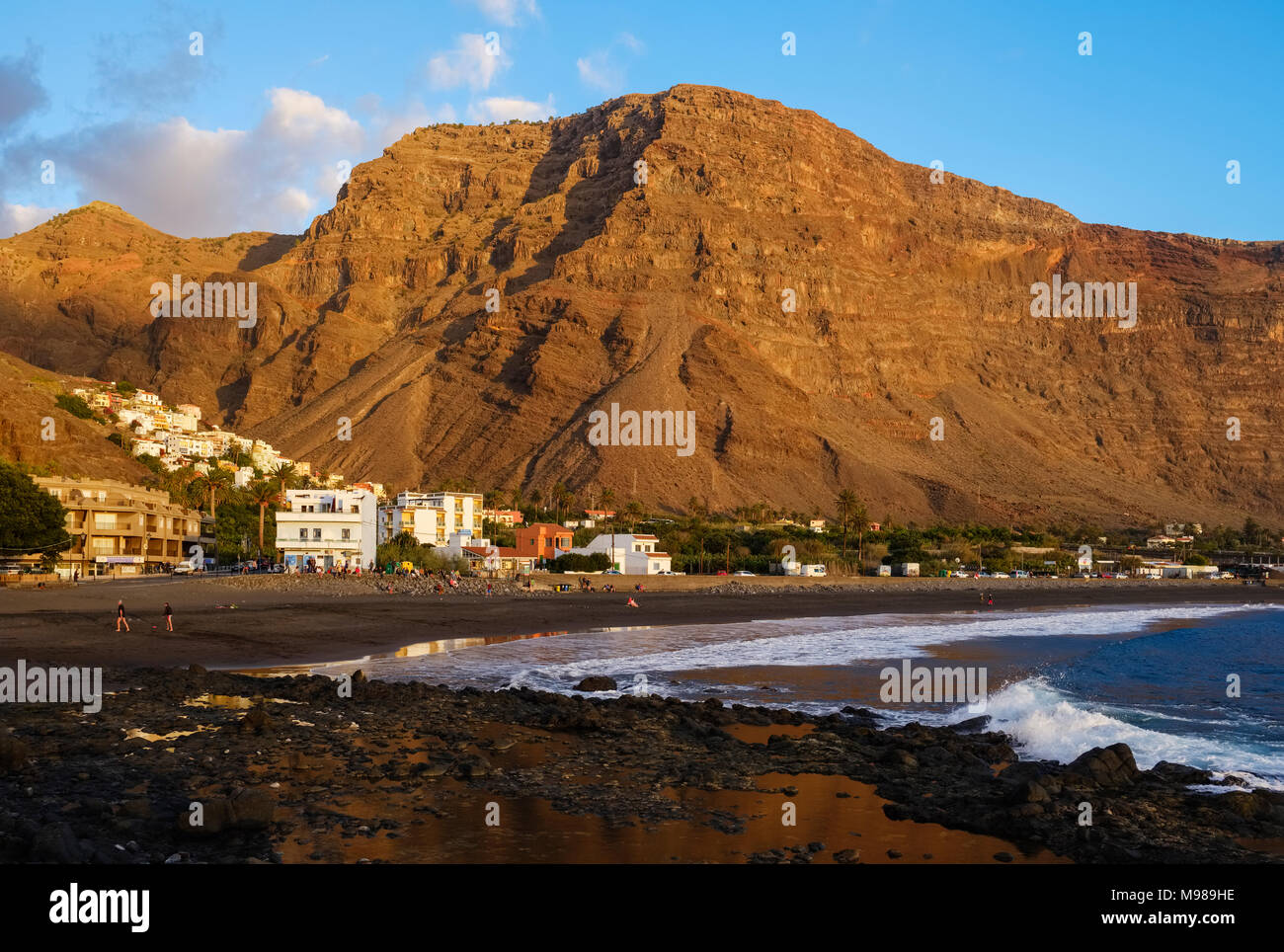 La Playa und La Calera im Abendlicht, Valle Gran Rey, La Gomera, Kanarische Inseln, Spanien Stockfoto