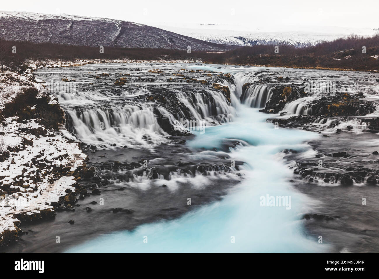 Island, Bruarfoss Wasserfall, Blick auf den Wasserfall Stockfoto