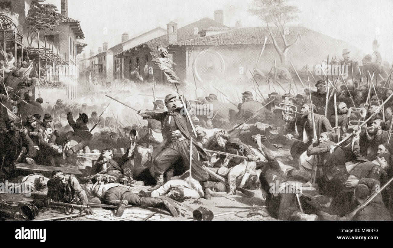 Die Schlacht von Magenta, 4. Juni 1859 während der zweiten Unabhängigkeitskrieges. Von Hutchinson's Geschichte der Nationen, veröffentlicht 1915 Stockfoto
