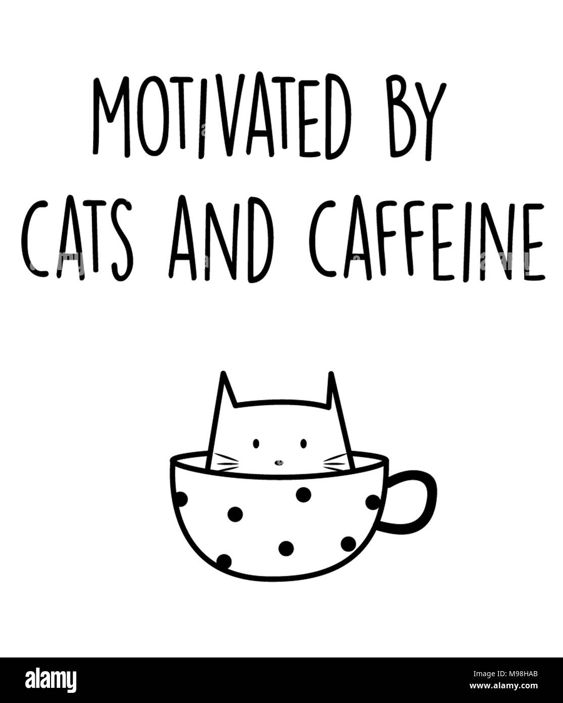 Von Katzen und Koffein motiviert Stockfoto