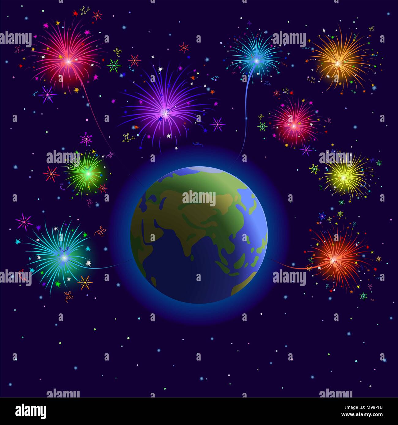 Erde und Feuerwerk Stock Vektor