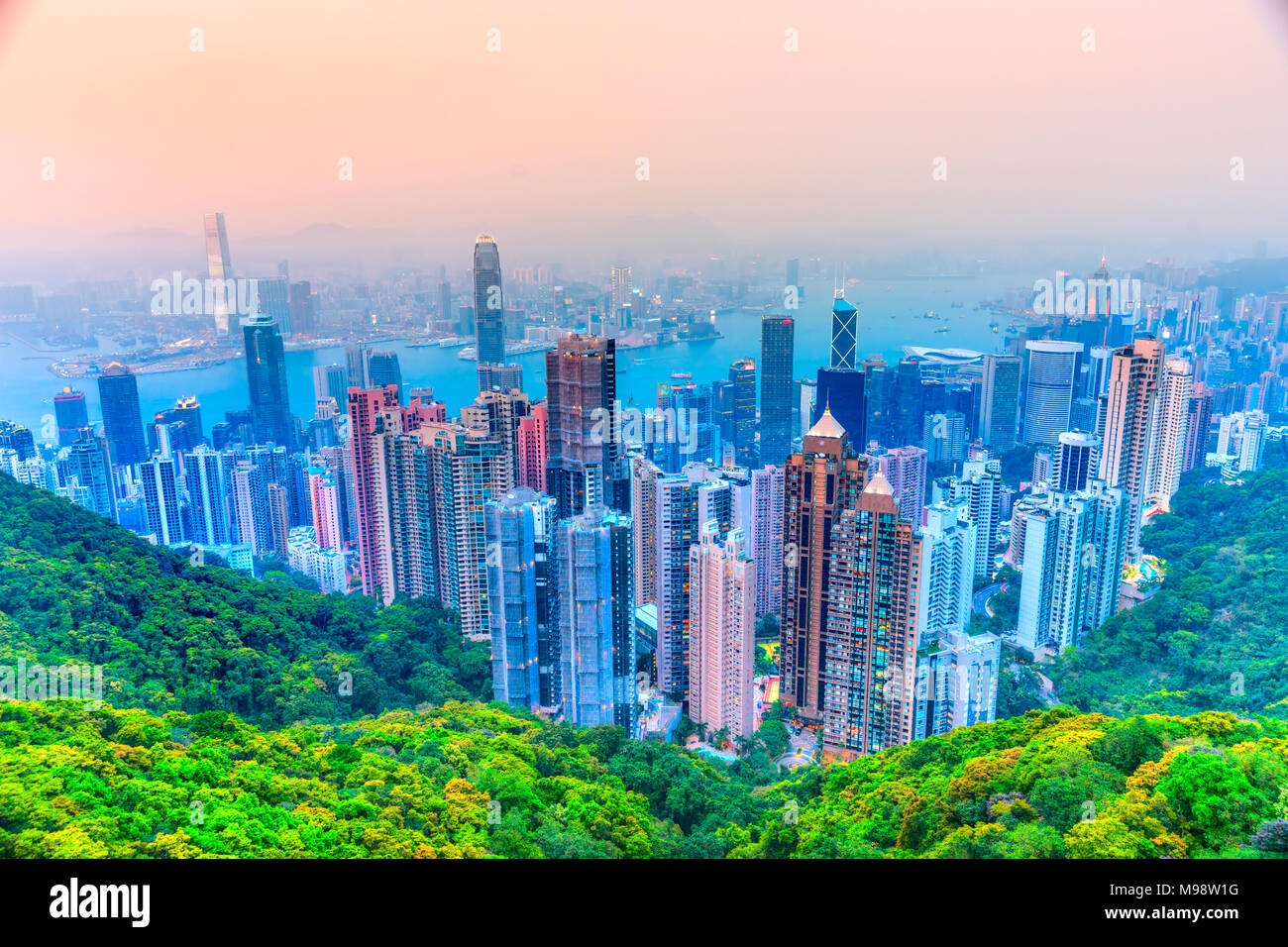 Hong Kong Skyline. Blick vom Victoria Peak. Stockfoto