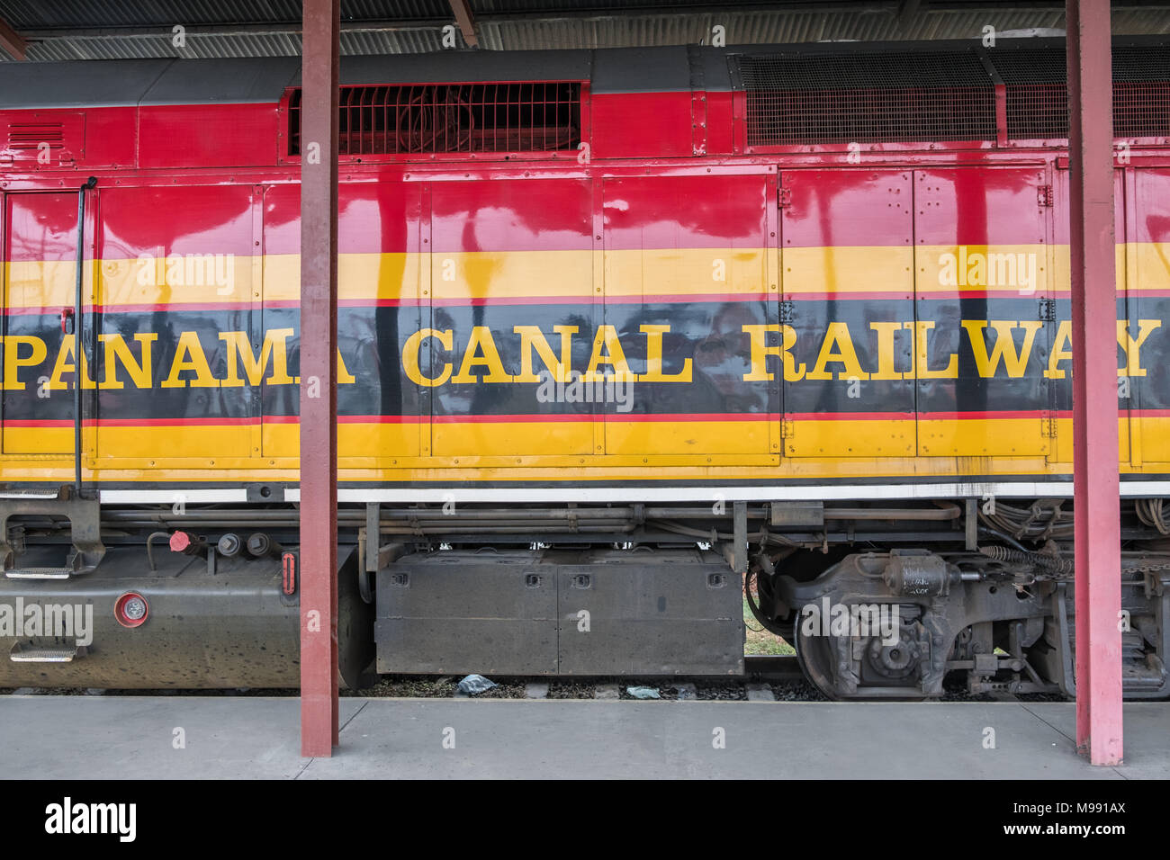 Panama City, Panama - März 2018: Der Panama Canal Railroad Train. Der historische Zug verbindet Panama City und Colon. Stockfoto