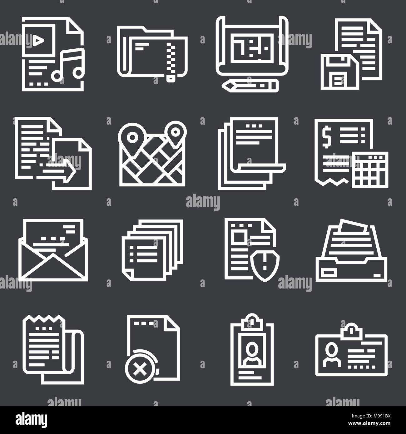Einfache Set Document Related weiß Vektor Zeile für Symbole Stock Vektor