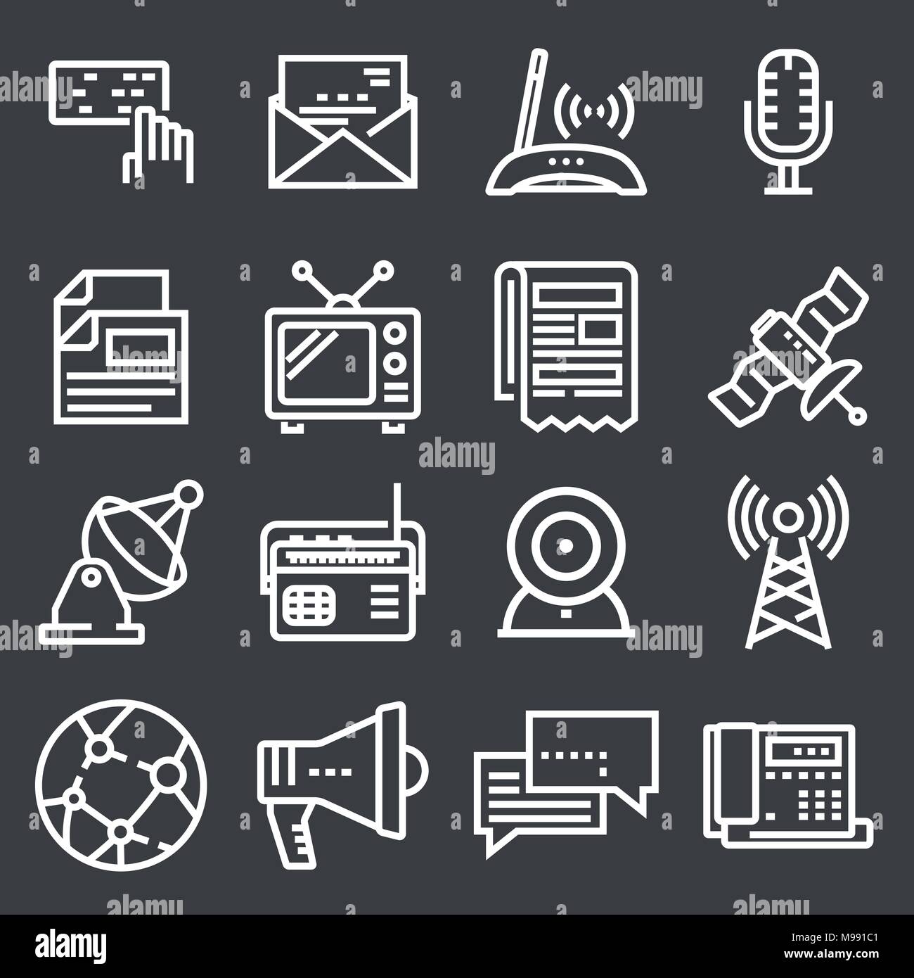 Lineare Kommunikation Symbole auf grauem Hintergrund Stock Vektor