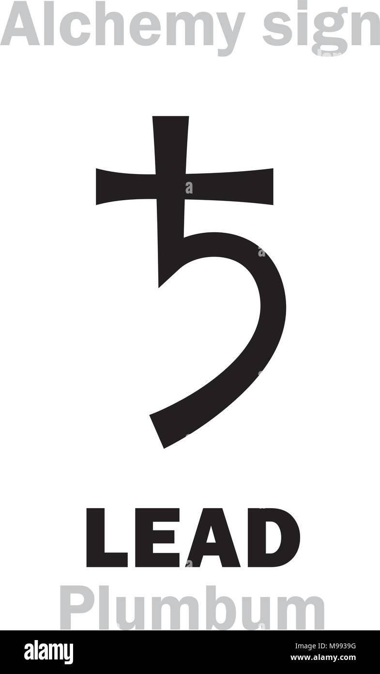 Alchemie Alphabet: Blei (Plumbum, Plumbum nigrum; Saturn), eine der sieben alten Metalle, minderwertige Metall; Eq.: Blei, schwarze Leitung. Chemische Formel = [Pb]. … Stock Vektor