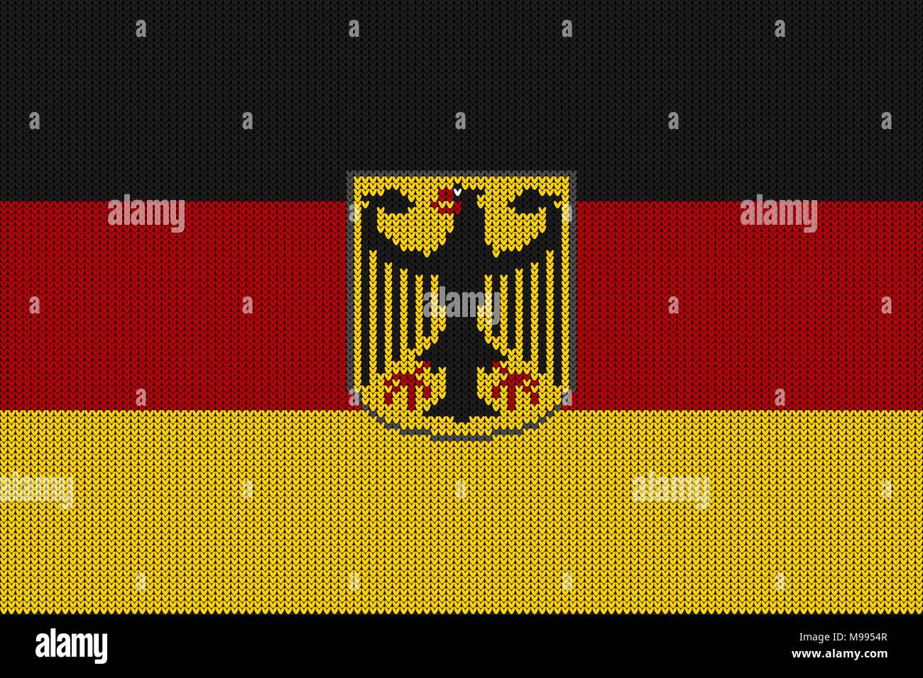 Flagge und Wappen der Bundesrepublik Deutschland auf einem Vektor aus Gewirken aus Wolle Textur. Deutsche gestrickt Flagge und Emblem erstellt nahtlose Muster Stock Vektor