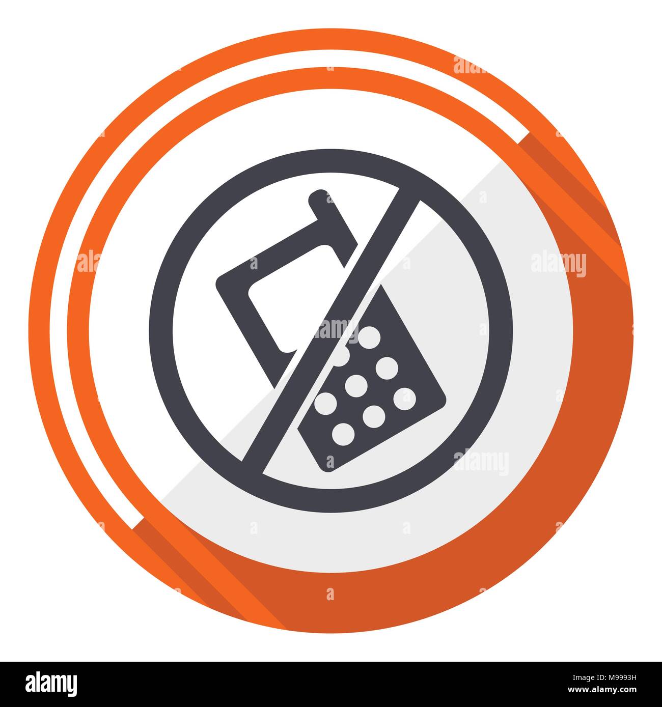 Kein Telefon Flat design vector Web Icon. Runde orange internet Taste auf weißem Hintergrund. Stock Vektor