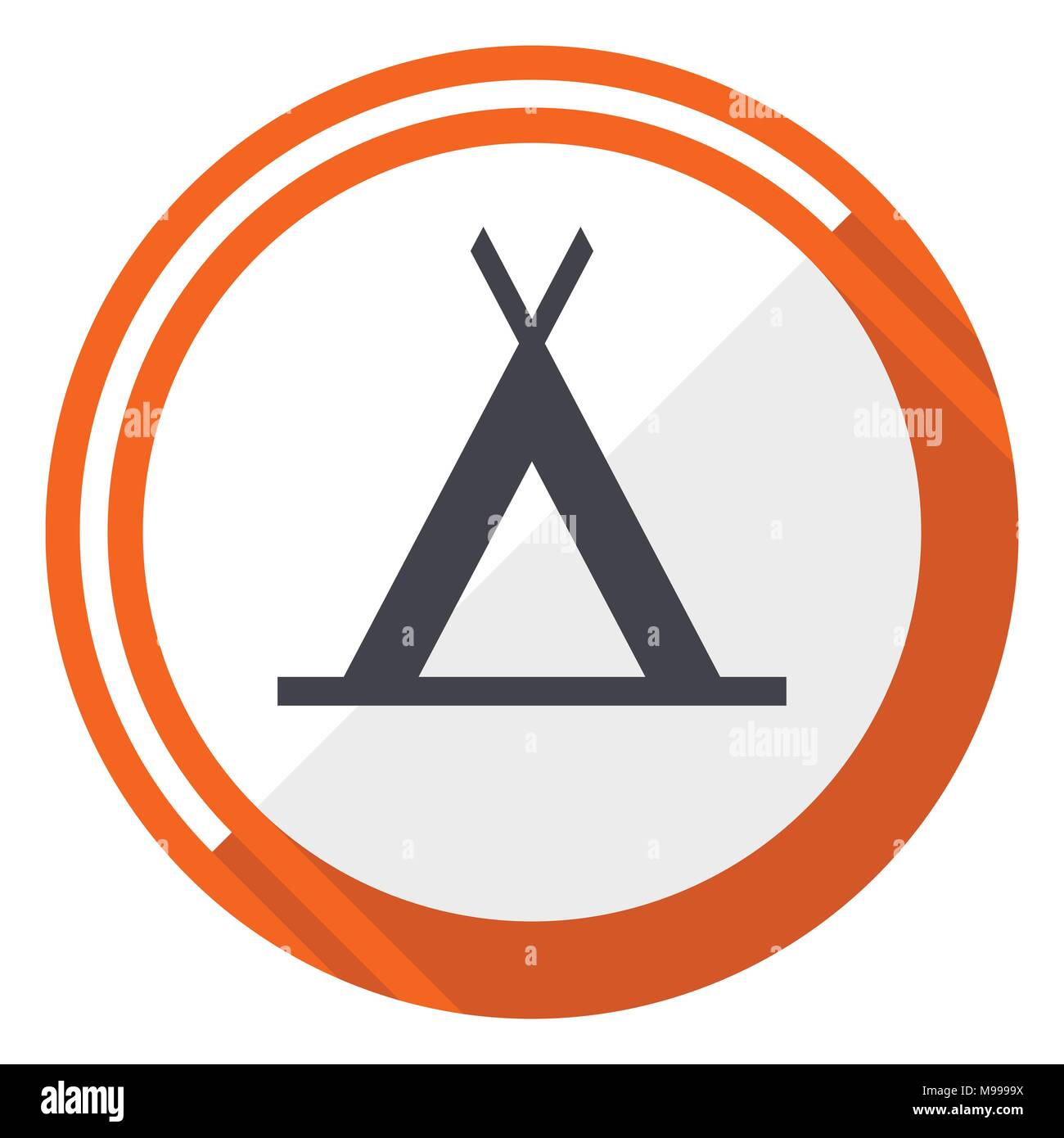 Camp flache Design vector Web Icon. Runde orange internet Taste auf weißem Hintergrund. Stock Vektor
