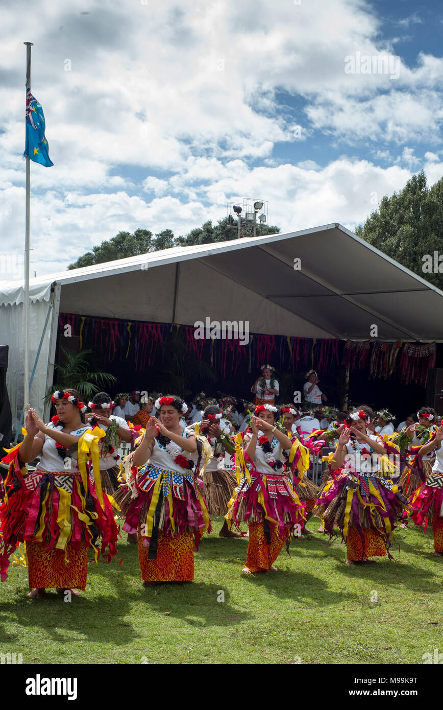 Tongan Tänzer Pasifica Festival Auckland Stockfoto