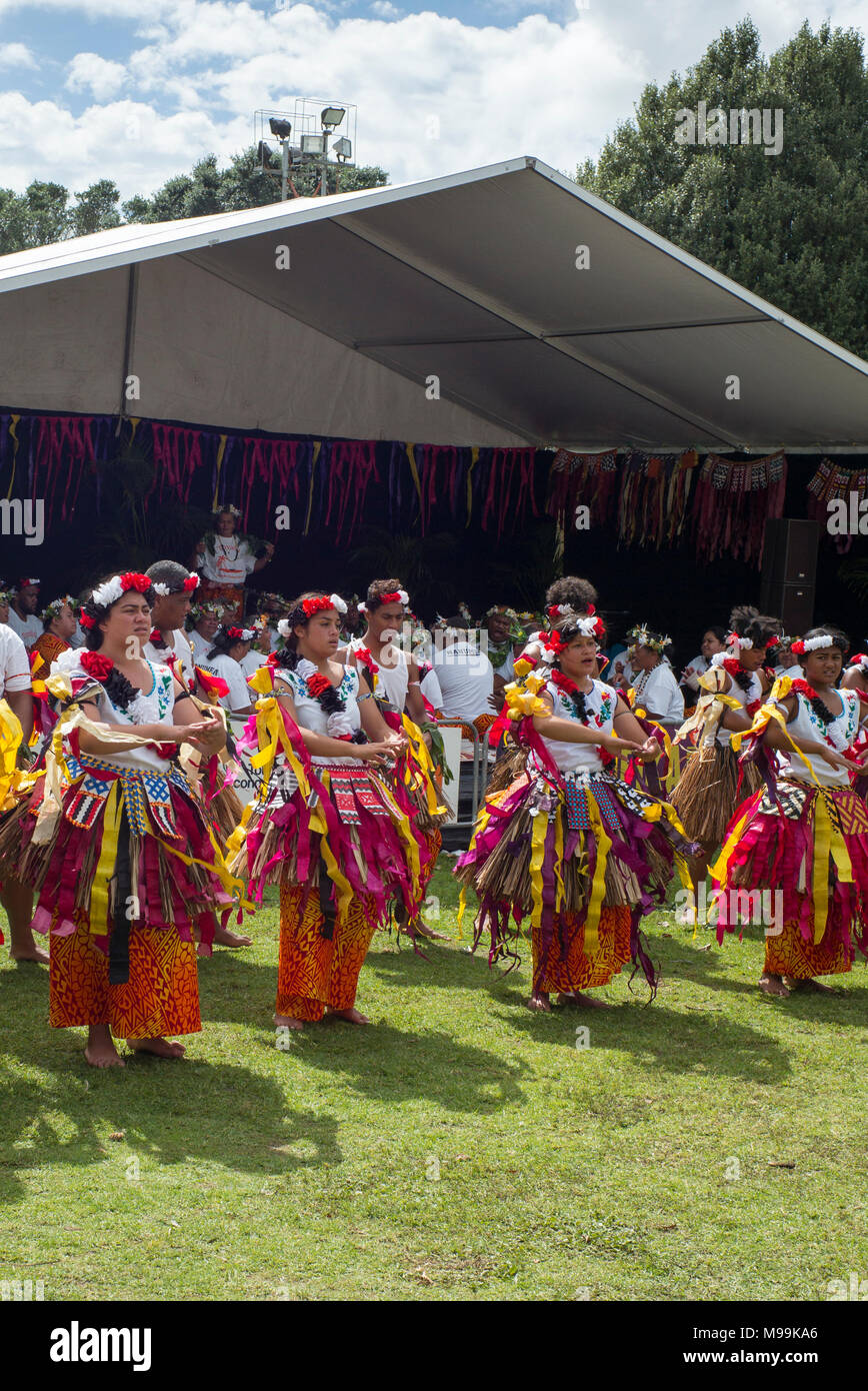 Tongan Tänzer Pasifica Festival Auckland Stockfoto