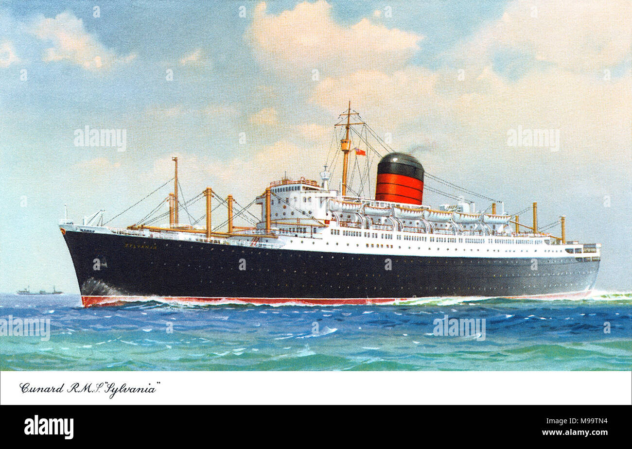 Alte Ansichtskarte der Cunard Ocean Liner RMS Sylvania. Stockfoto
