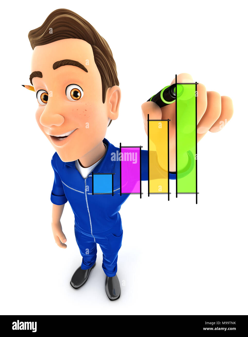 3d-mechaniker Hand gezeichneten Grafik, Illustration mit isolierten weißen Hintergrund Stockfoto