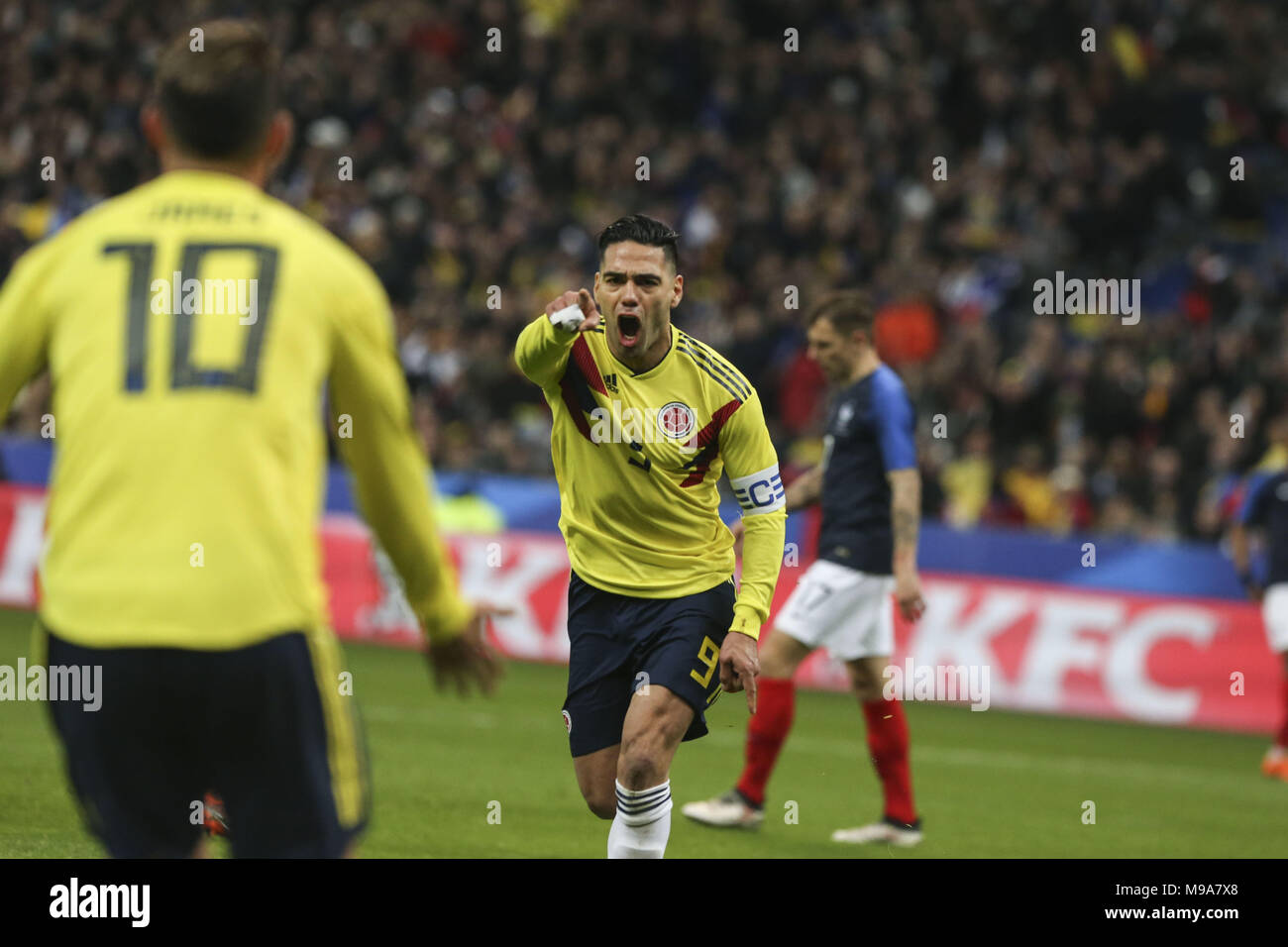 Paris, Frankreich. 23 Mär, 2018. Radamel Falcao Reagieren während der Fußball-Match zwischen Frankreich und Kolumbien im Stade de France in Saint-Denis, am Stadtrand von Paris. Final Score Credit: Elyxandro Cegarra/SOPA Images/ZUMA Draht/Alamy leben Nachrichten Stockfoto