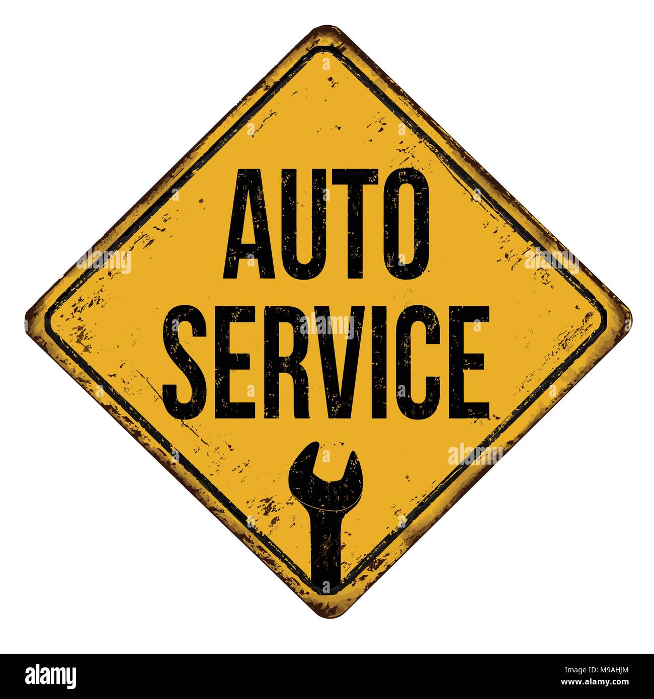 Auto service Oldtimer rostiges Metall Zeichen auf weißem Hintergrund, Vector Illustration Stock Vektor