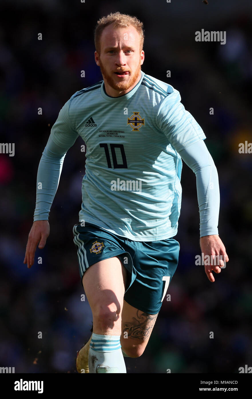 Der nordirische Liam Boyce beim internationalen Freundschaftsspiel im Windsor Park, Belfast. DRÜCKEN SIE VERBANDSFOTO. Bilddatum: Samstag, 24. März 2018. Siehe PA Story SOCCER N Ireland. Das Foto sollte lauten: Brian Lawless/PA Wire. . Stockfoto