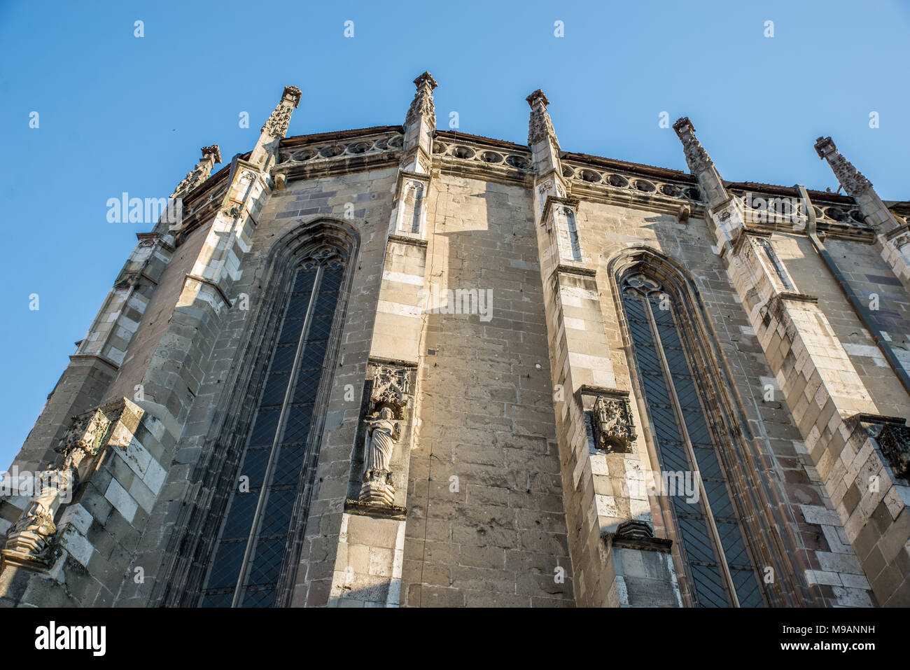 Detail von außen geformten Säulen der Schwarzen Kirche in Kronstadt, Siebenbürgen, Rumänien Stockfoto