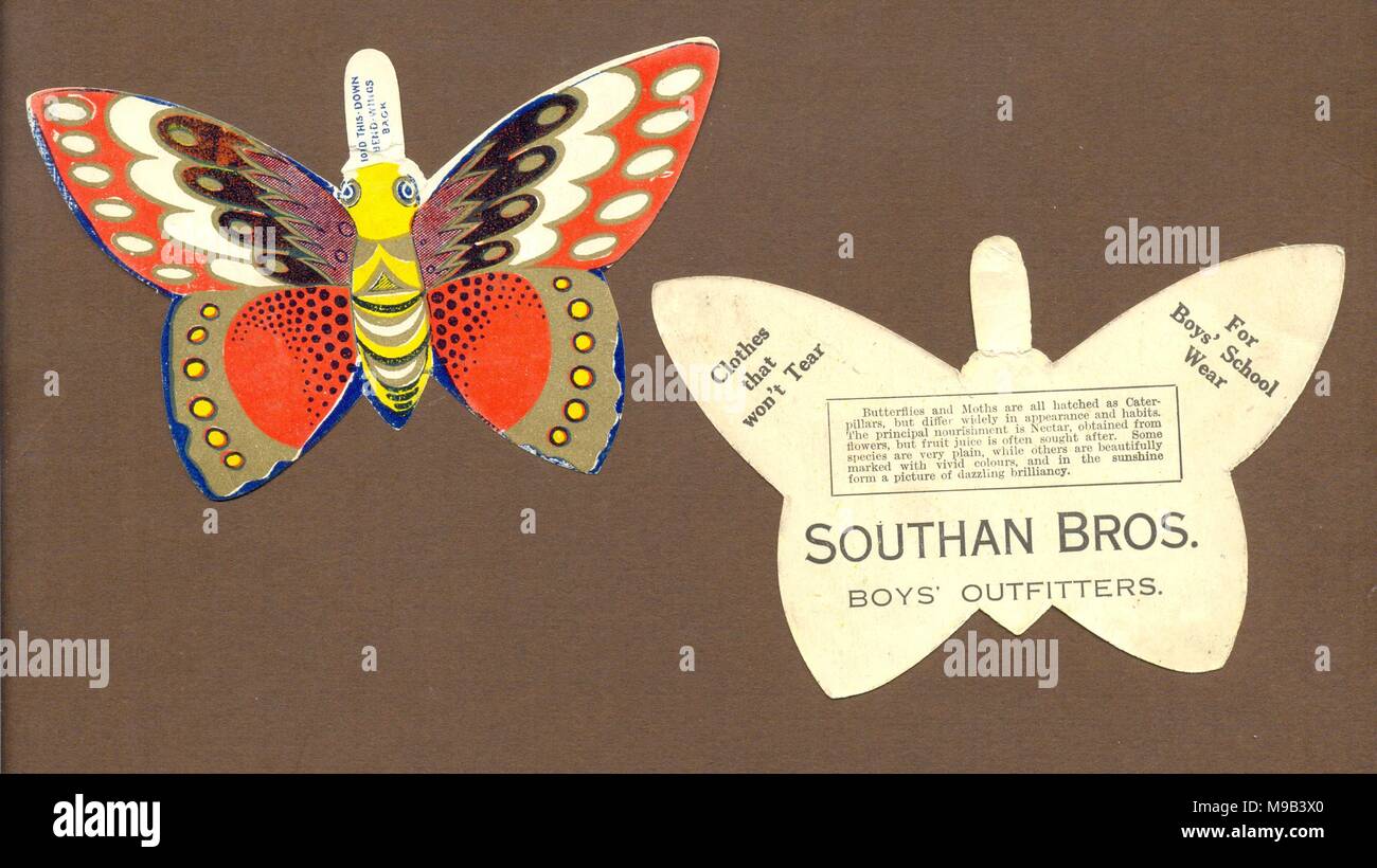 Boys' Outfitters Werbung mit gestanzten Schmetterling Stockfoto