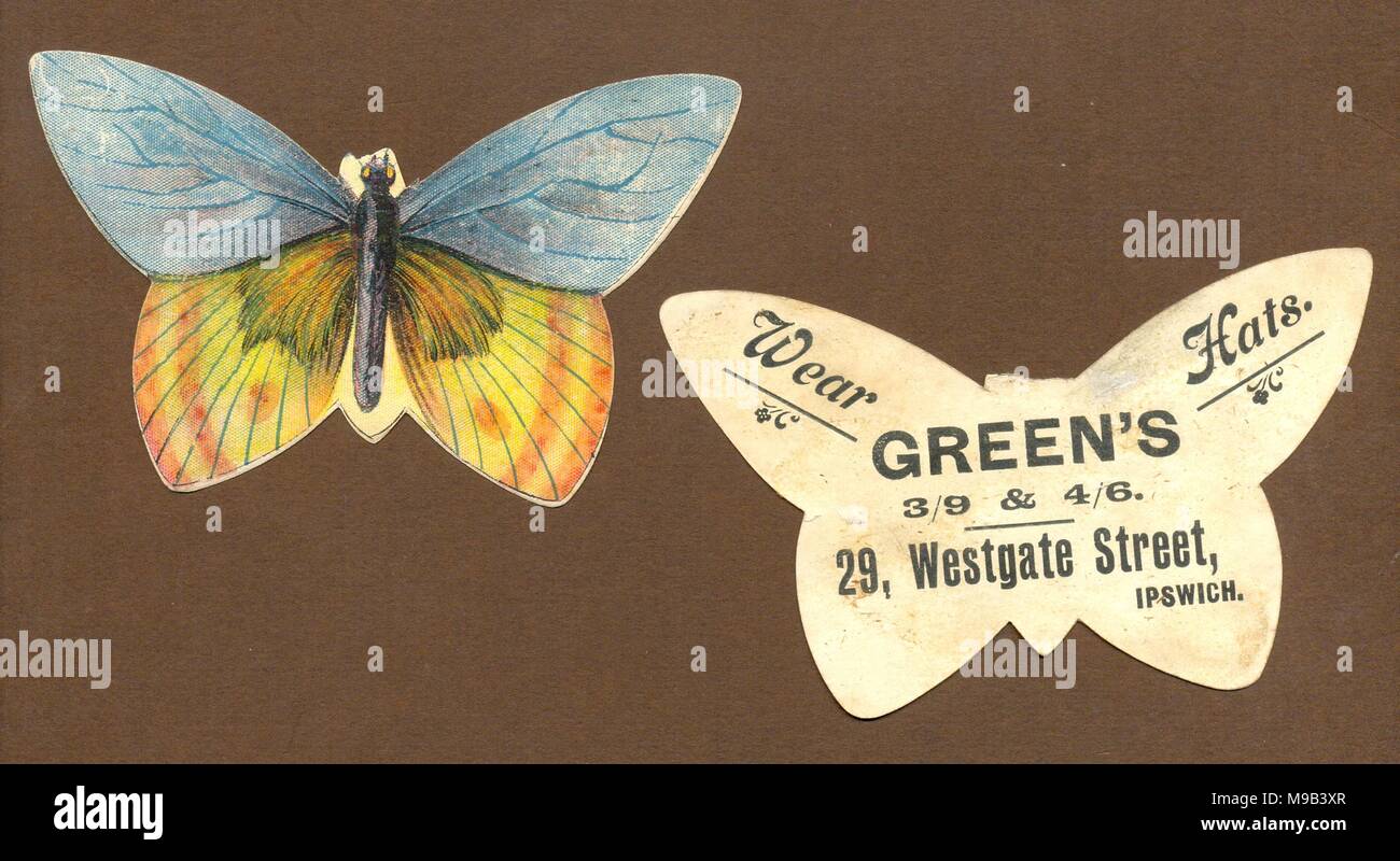 Werbung für Hüte mit gestanzten Schmetterling Stockfoto
