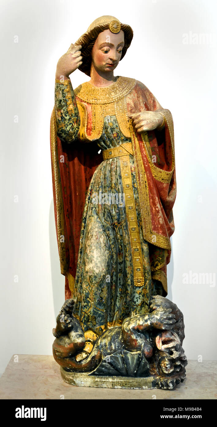 St. Michael aus dem 15. Jahrhundert Portugal, Portugiesisch, (von der Kirche St. Michael in Montemor-o-Velho,) Im Mittelalter gab es eine lange und innige Verehrung der Erzengel gewidmet als victoriosus bekannt. Stockfoto