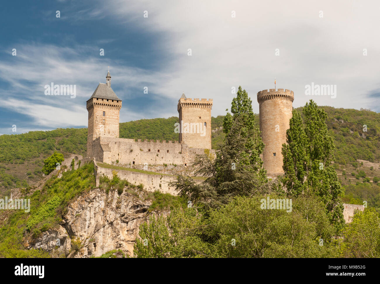 Die Burg von Foix in den Ausläufern der Pyrenäen war eine Hochburg der Katharer. Stockfoto