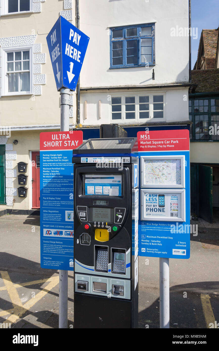 Parkplatz Zahlung meter, Marktplatz, Bicester, Oxfordshire, England, Vereinigtes Königreich Stockfoto