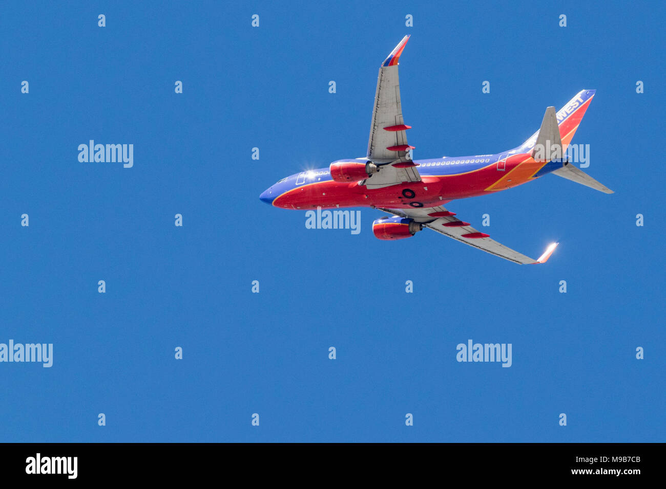 Südwesten Airlines Jet Flugzeug über Las Vegas. Stockfoto