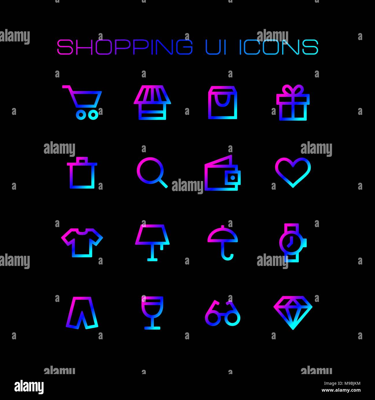 Online shopping ue Icons für einfache flache Design gesetzt. Stock Vektor