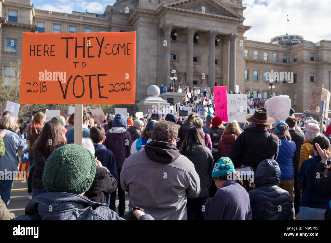 Idaho, USA, 24. März 2018. März für unser Leben Demonstranten Protest der Mangel an gun Sicherheit Gesetze in den USA. Quelle: Pete Grady/Alamy leben Nachrichten Stockfoto