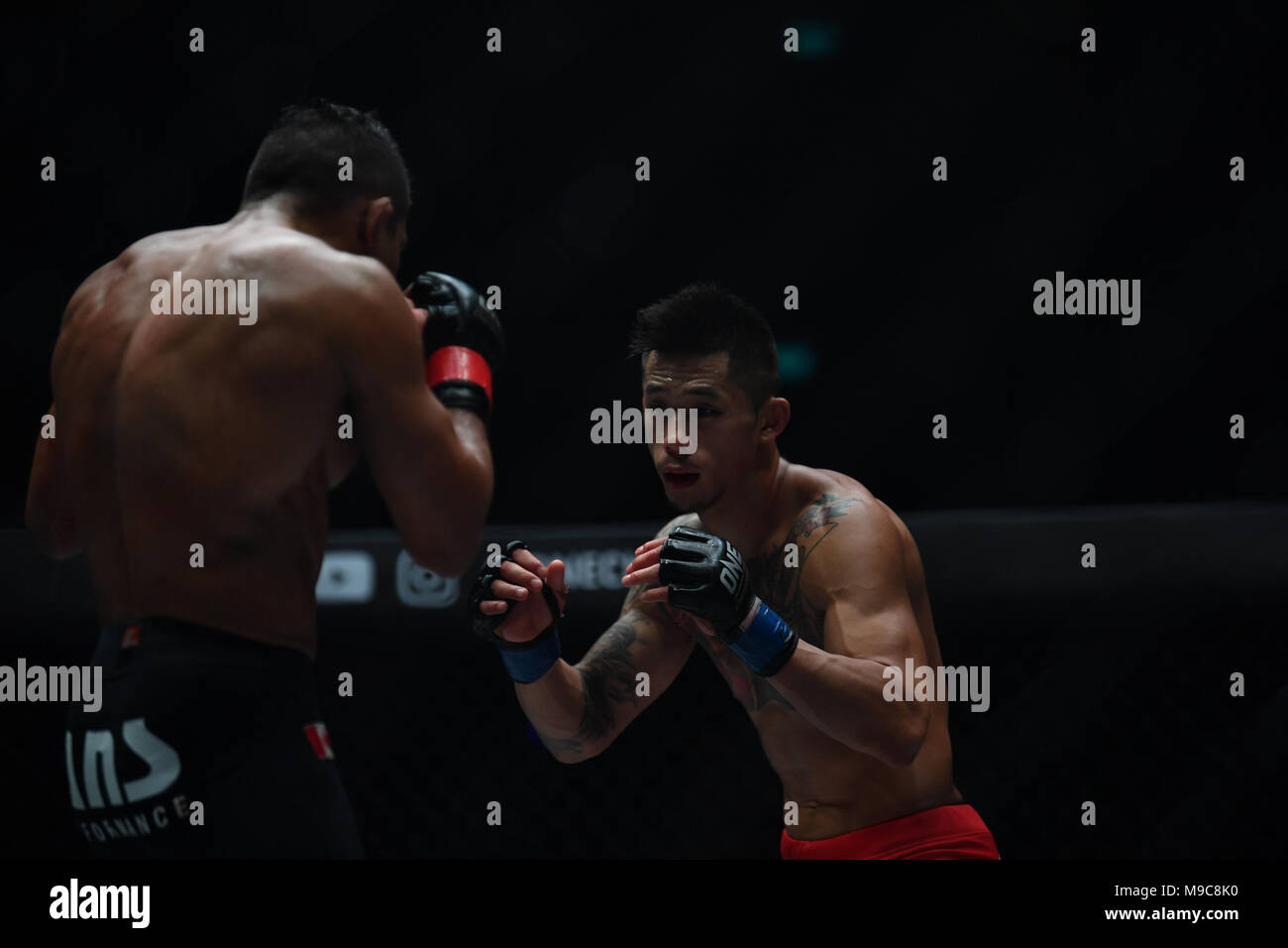 Bangkok, Thailand, 24. März 2018. Bibiano Fernandes von Brasilien und Martin Nguyen von Australien im Schwergewicht Wort Meisterschaft auf einer Meisterschaft Bügeleisen wird am 24. März 2018 in Bangkok, Thailand Stockfoto