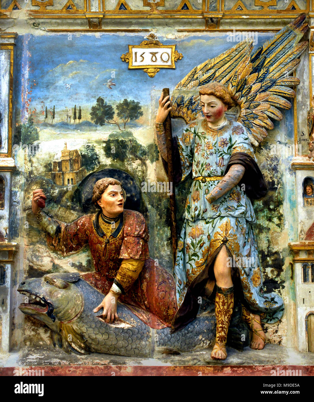 Altarbild, Tobias und Saint Raphael 1580 16. Jahrhundert Portugal, Portugiesisch, Coimbra, (Mosteiro de Santa Clara - Kloster Santa Clara) Stockfoto