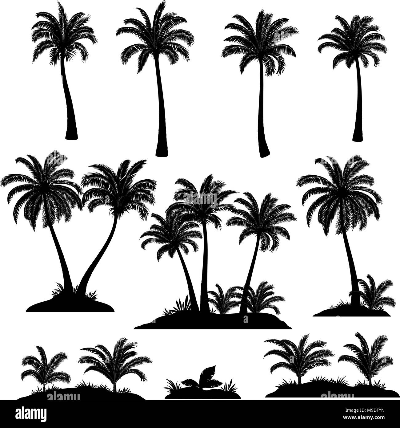 Palmen und Pflanzen Silhouetten Stock Vektor