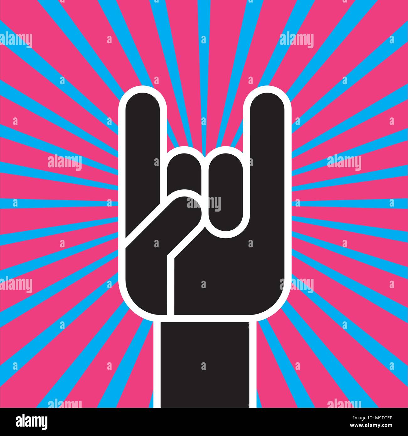 Zeichen Der Horner Geste Flache Vector Illustration Von Stilisierten Hand Die Rock N Roll Teufel Horner Handzeichen Mit Farbigen Hintergrund Stock Vektorgrafik Alamy