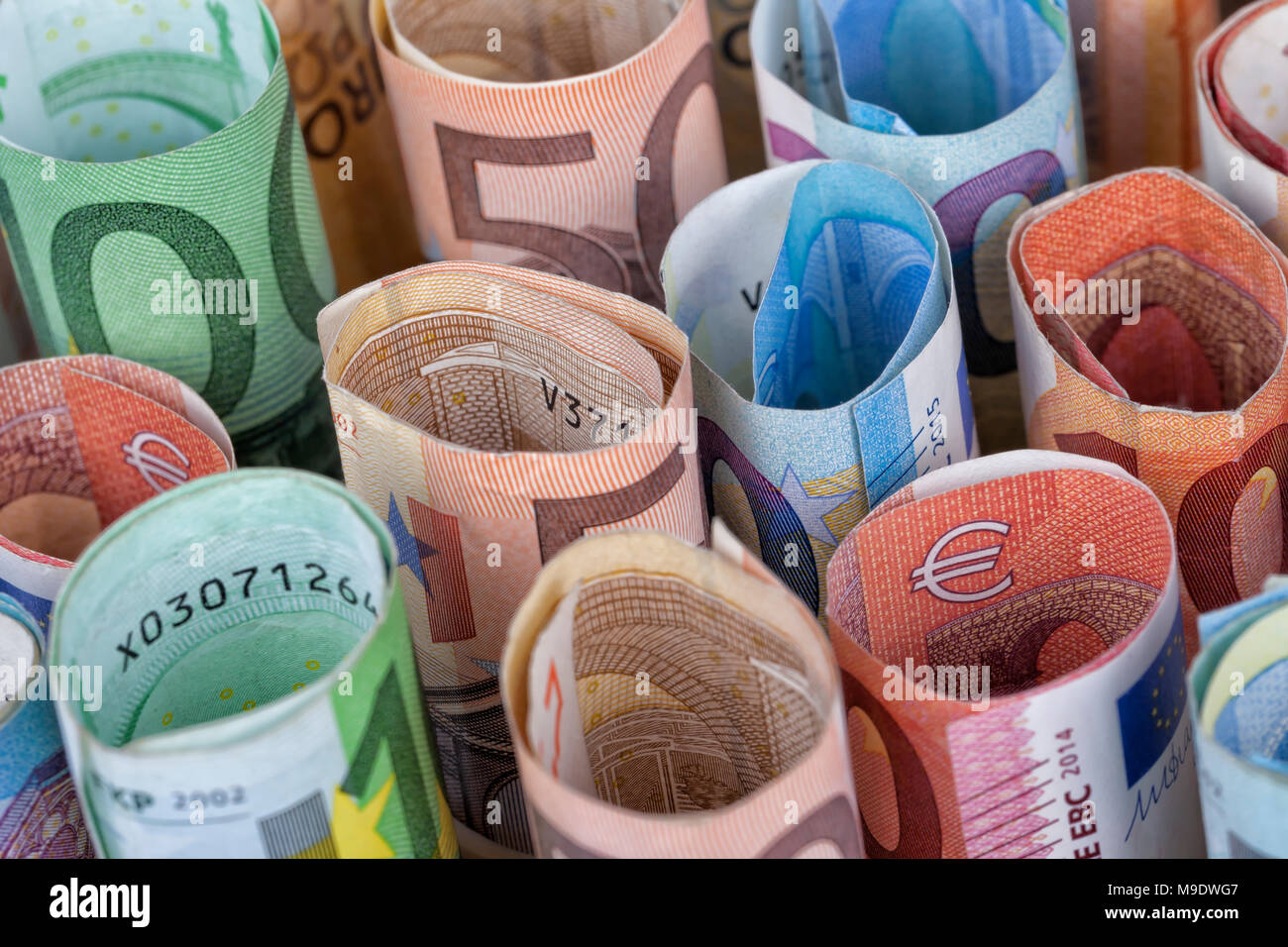 Die Euro-scheine am meisten durch Europäer sind gewohnt, die von 5 10 20 50 und 100. Stockfoto