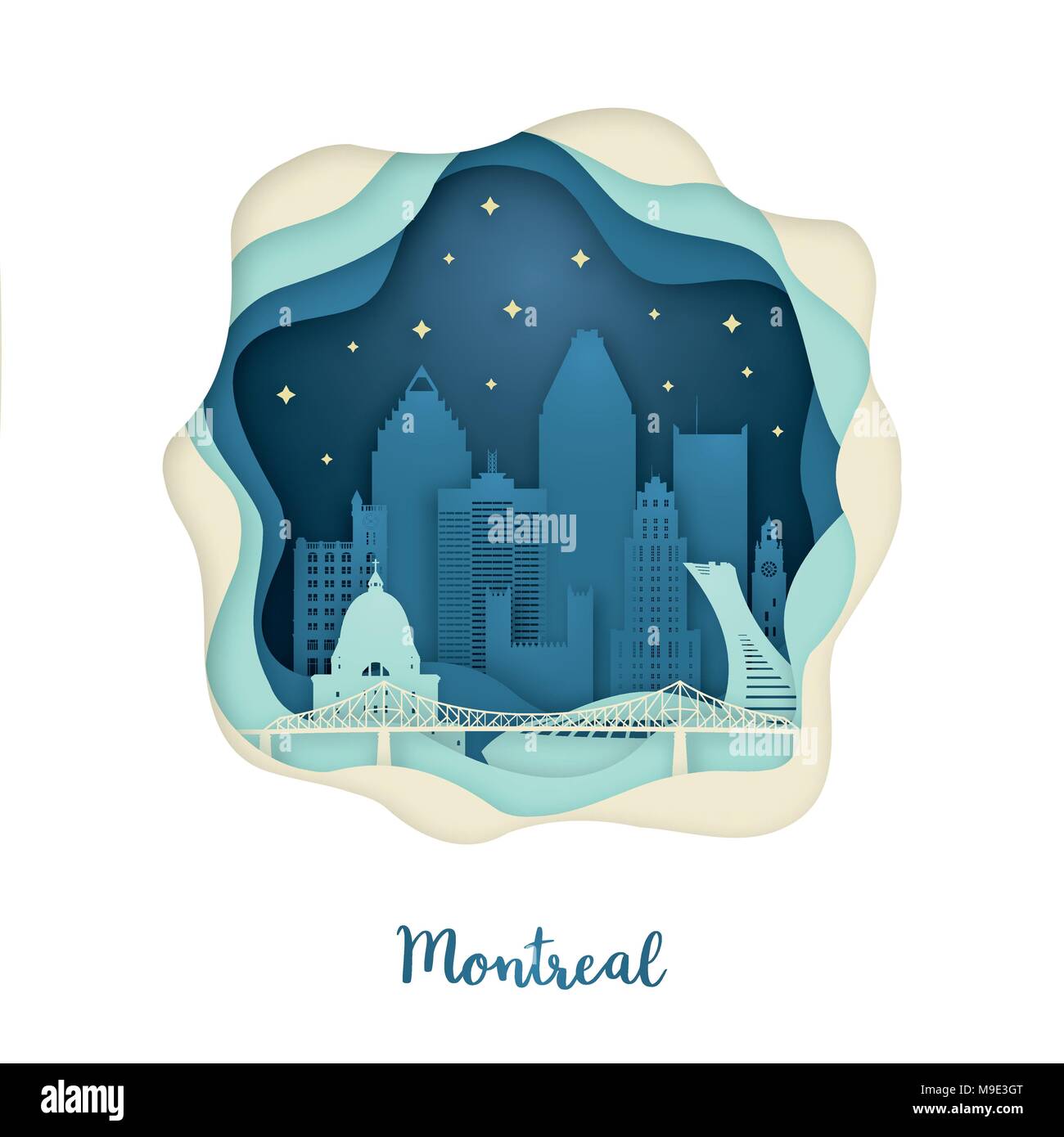 Papier Kunst von Montreal. Origami Konzept. Nacht Stadt mit Sternen. Vector Illustration. Stock Vektor