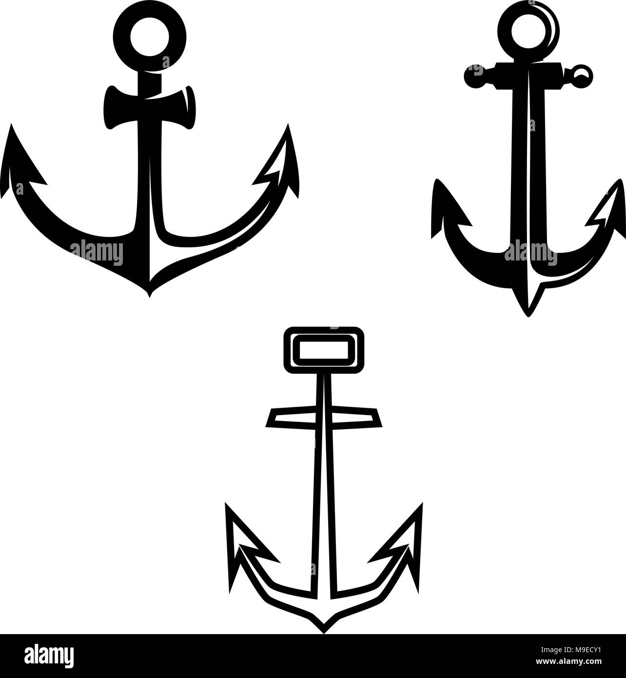 Satz von Anker Symbole. Design Element für Logo, Label, Emblem, sign ...