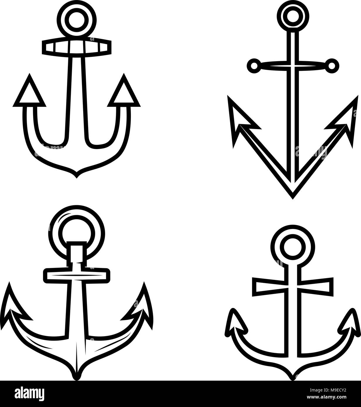 Satz von Anker Symbole. Design Element für Logo, Label, Emblem, sign ...