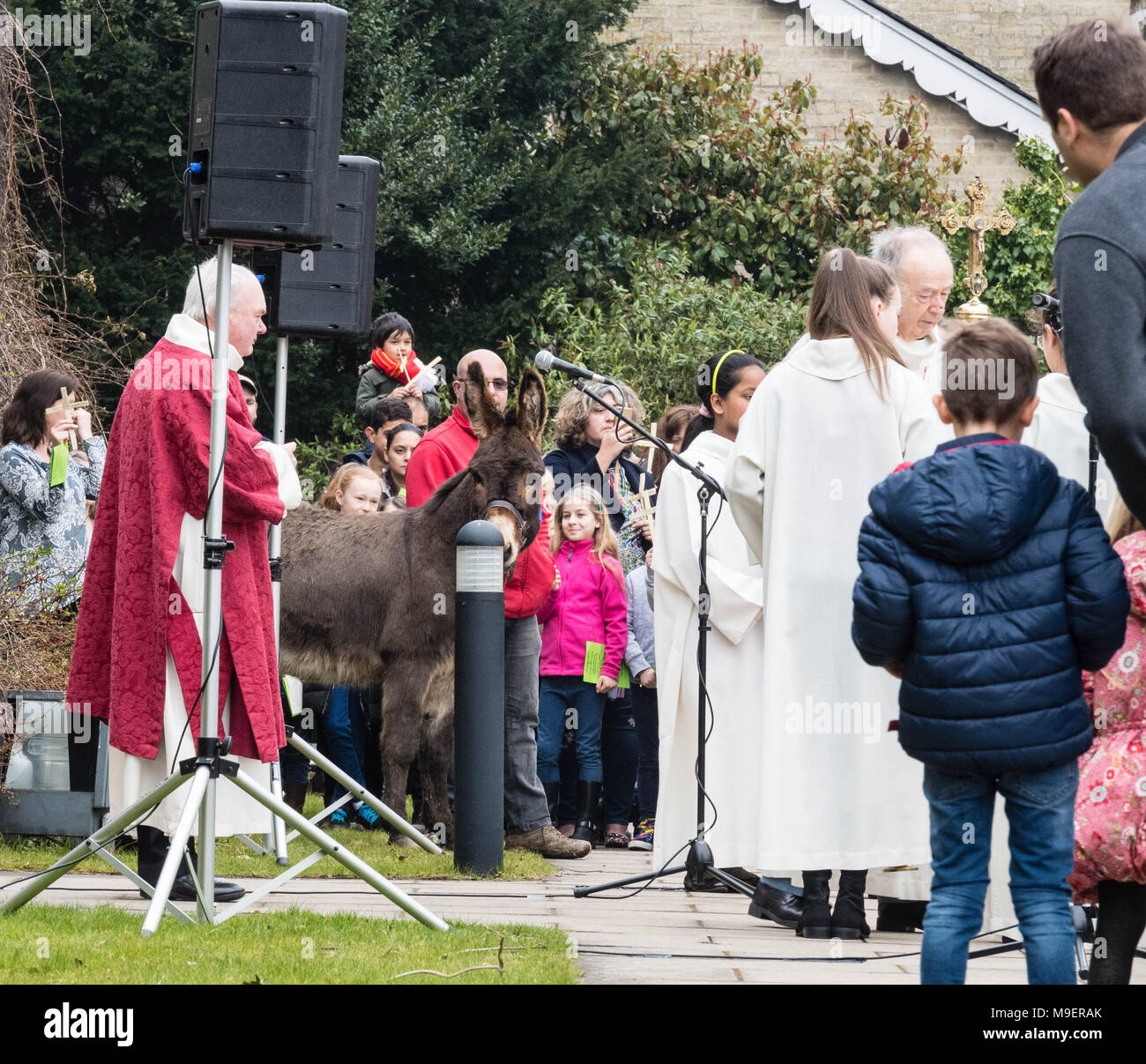 Brentwood, Essex, 25. März 2018, Palmsonntag Prozession am Brentwood römisch-katholische Kathedrale,, Brentwood, Essex UK, Kredit Ian Davidson/Alamy leben Nachrichten Stockfoto